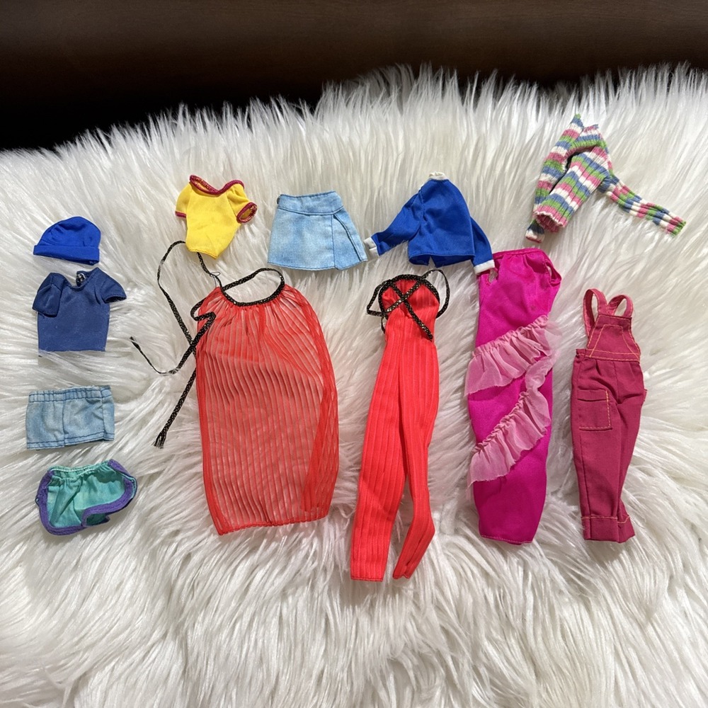 Vintage Lot Of Barbie Clothing 80's 12 Pieces Assorted Tops Shorts Dress Jumpsui
